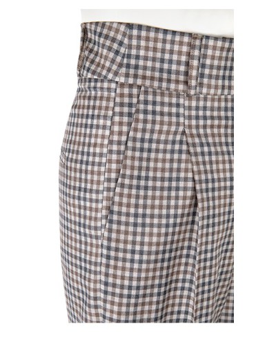 Spodnie damskie wełniane z wysokim stanem, krata Gingham
