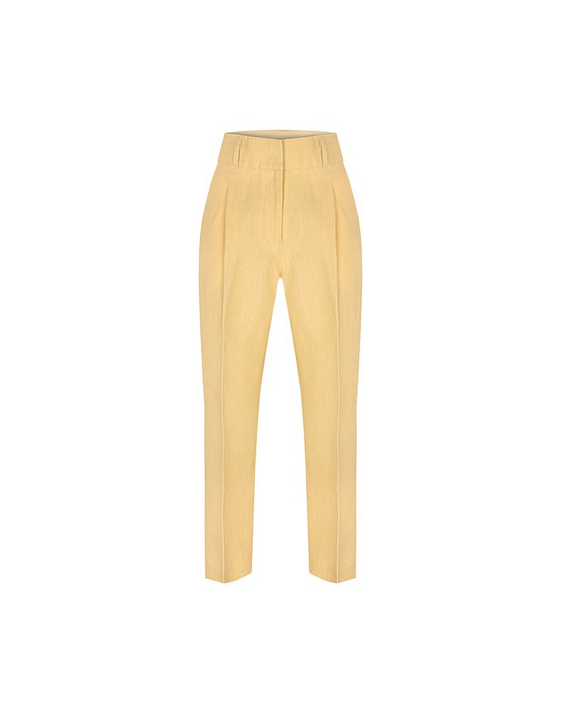 Spodnie damskie lniane z wysokim stanem Mellow Yellow |Benevento