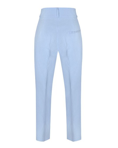 Spodnie damskie lniane z wysokim stanem, niebieski len sky blue