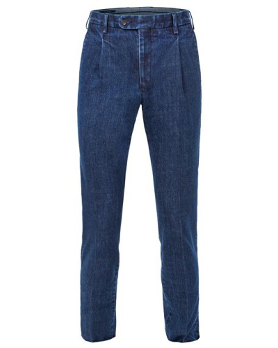 Spodnie jeansowe z japońskiego denimu z zakładkami w kroju klasycznym.