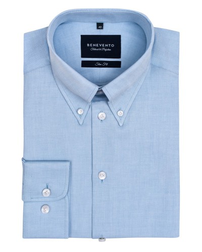 Męska Jeansowa Koszula -  kołnierzyk button down 100% Egipskiej bawełny, długi rękaw
