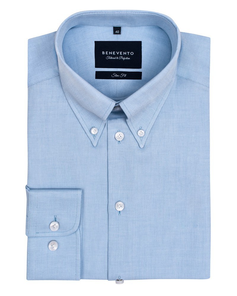 Męska Jeansowa Koszula -  kołnierzyk button down 100% Egipskiej bawełny, długi rękaw
